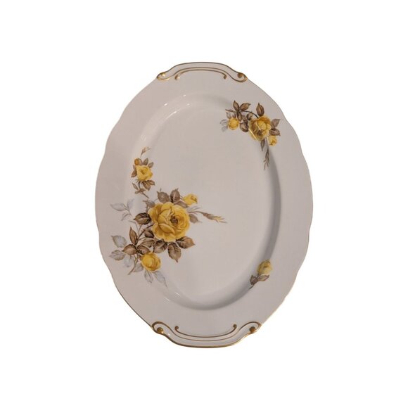 Vintage Sango China Oval Serving Platter Gold Trim Yellow Rose Design - Picture 1 of 11